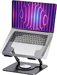 Support d'ordinateur portable gris pour bureau avec base rotative à 360 degrés compatible avec MacBook Pro/Air, support d'ordinateur portable ergonomique pliable pour bureau jusqu'à 16 pouces