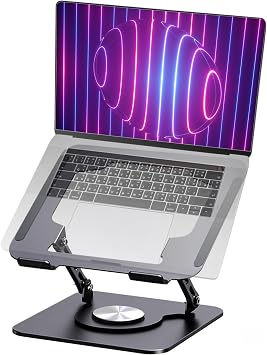Grey 360 Rotating Foldable Adjustable Laptop Stand, Fits Up to 16 Inches