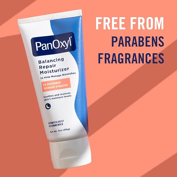 PanOxyl PM Balancing Repair Moisturizer with Niacinamide, Ceramides and Cica, Moisturising Facial Care, Acne Prone Skin and Dry Skin, Non-Comedogenic