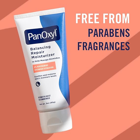 PanOxyl PM Balancing Repair Moisturizer with Niacinamide, Ceramides and Cica, Hydrating Face Moisturizer, Acne Prone Skin and Dry Skin, Non-Comedogenic Night Face Moisturizer, 3 oz (Pack of 2)