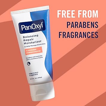 PanOxyl PM Balancing Repair Moisturizer with Niacinamide, Ceramides and Cica, Hydrating Face Moisturizer, Acne Prone Skin and Dry Skin, Non-Comedogenic Night Face Moisturizer, 3 oz (Pack of 2)