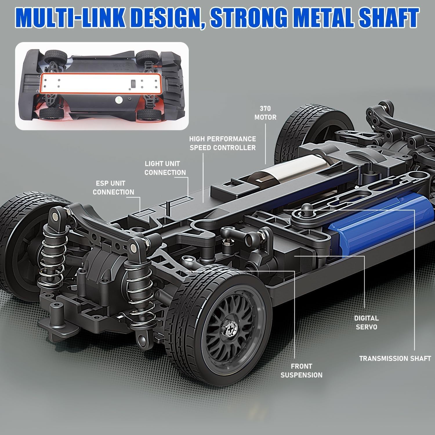 Auto da corsa RC in scala reale, auto telecomandata in scala 1/16, 50+MPH, camion fuoristrada 4x4, auto da drift ad alta velocità, buggy RC, giocattoli elettrici, regali(Black)