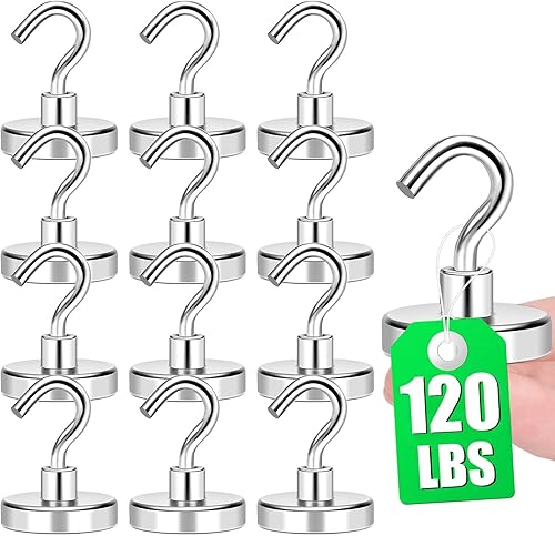 Miniatura 39 de MIKEDE Ganchos magnéticos N52 para cabinas de cruceros, ganchos magnéticos de alta potencia de 30 libras, resistentes, imanes fuertes con ganchos