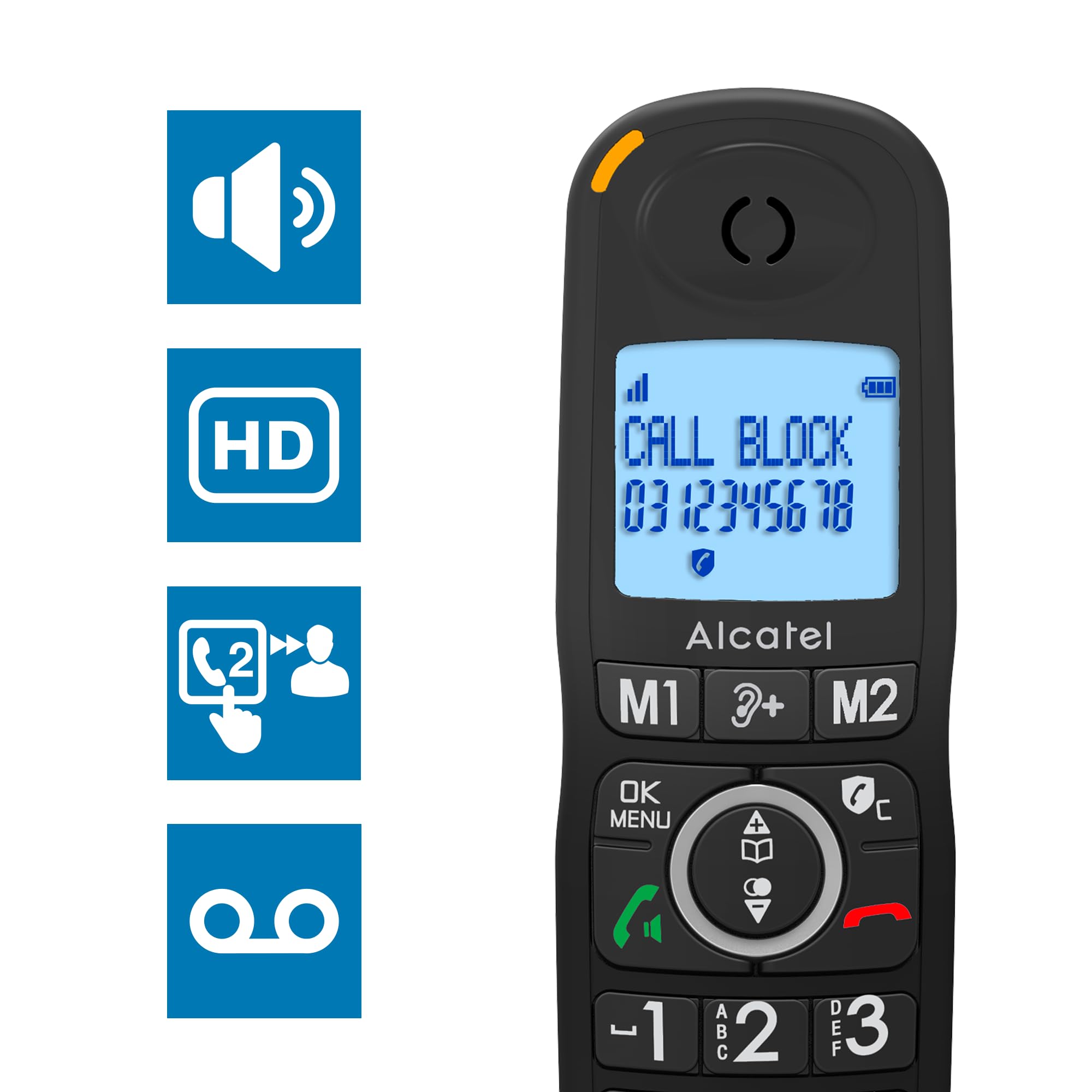 Alcatel XL595 B Voice, telefono senza fili di segreteria telefonica con grande schermo, audio-boost e funzione blocco chiamate
