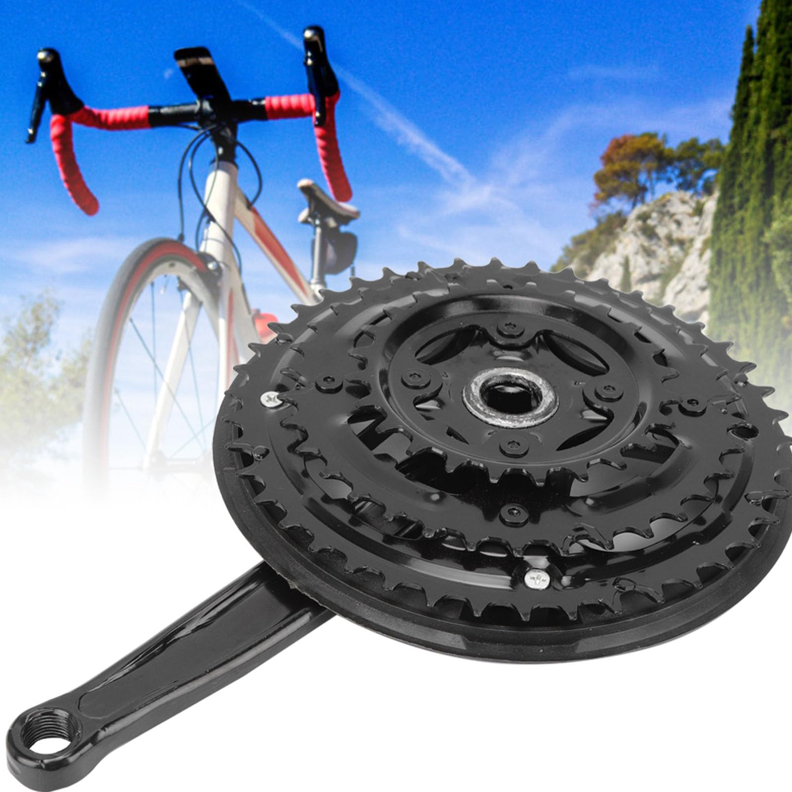 Guarnitura in acciaio al carbonio 24-34-42T, guarnitura per bici con copertura per catene per mountain bike a velocità variabile
