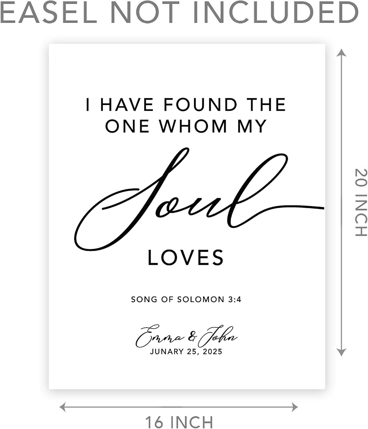 Andaz Press Biblical Quotes Custom Large Wedding Canvas Guestbook Alternative, 16 x 20 Inches, I Have Found The One Whom My Soul Loves, Vertical Personalized Sign Our Canvas, Welcome Sign for Wedding