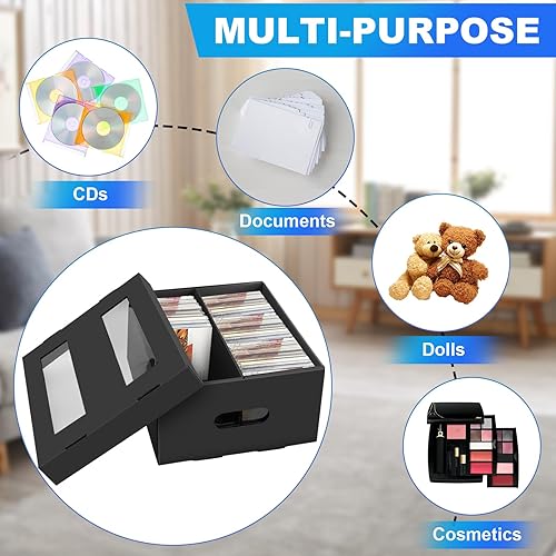 Miniatura 8 de AOBOPLE Cajas de almacenamiento de CD, paquete de 3 cajas de cartón de 2 compartimentos para CD, soporte para CD con tapa de ventana de PVC,
