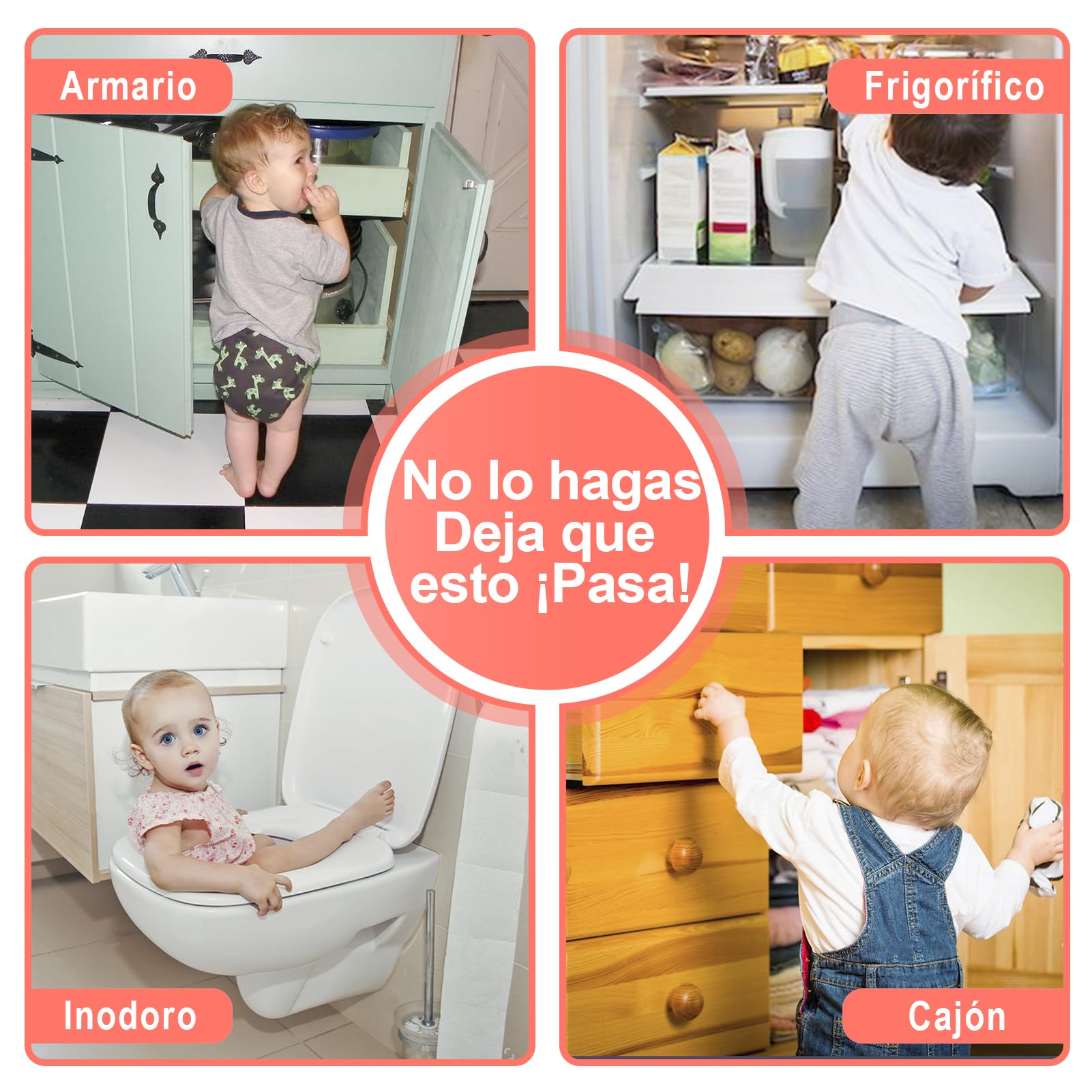 REDTRON Cerraduras de Seguridad para Niños, 6Pcs Bloqueo de Seguridad con Adhesivo de 3M, Cerraduras a Prueba de Bebé para Gabinetes, Cajones, Neveras(Blanco, No se necesita usar taladros)