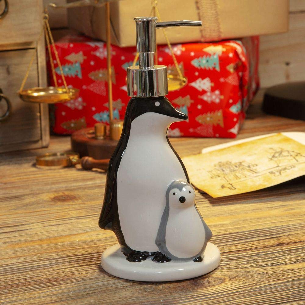 Caths Direct Ceramic Penguin & Baby Chick Liquid Hand Soap Dispenser