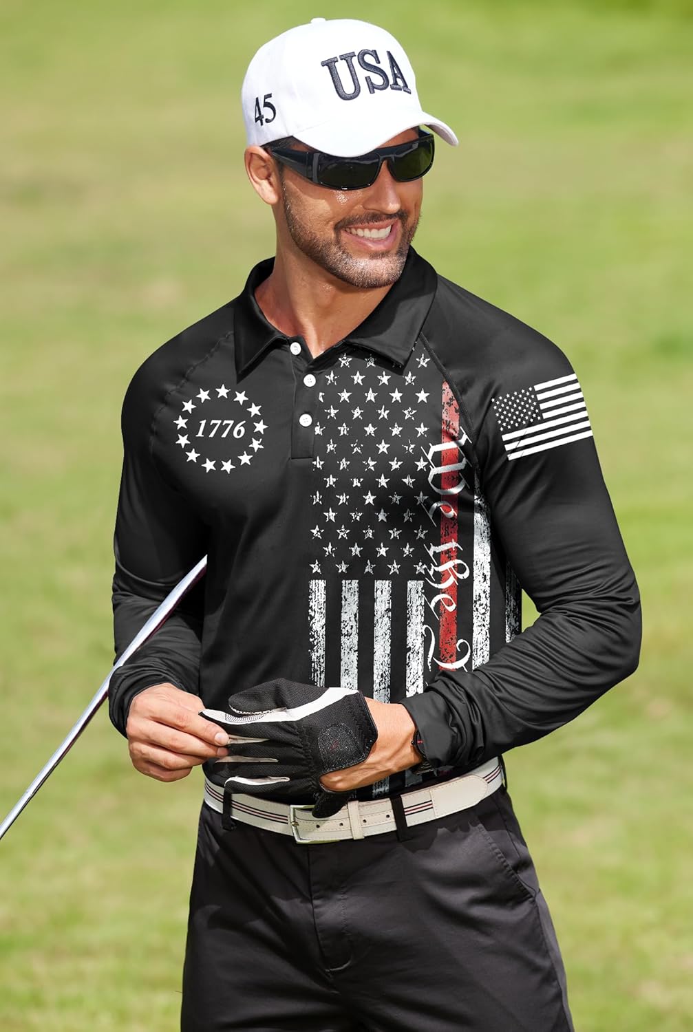 Mainfini Men's Tactical USA 1776 Long Sleeve Patriotic Golf Khaki - Image 8