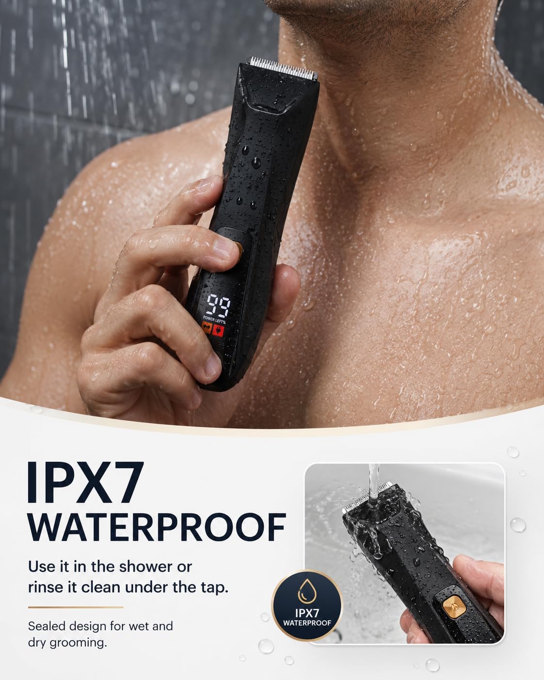 Trimmer for Men - Body Hair Trimmer for Men -SkinSafe- Manscape - Ball Trimmer Men with Display & Light - IPX 7 Rated Waterproof Groomer kit for Groin Rechargeable with Ceramic Blades with 5 Kit image 4