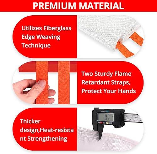 Miniatura 8 de SecuCaptain Manta de emergencia contra incendios para el hogar y la cocina, paquete de 2 mantas de fibra de vidrio para supresión de llama de 40 x