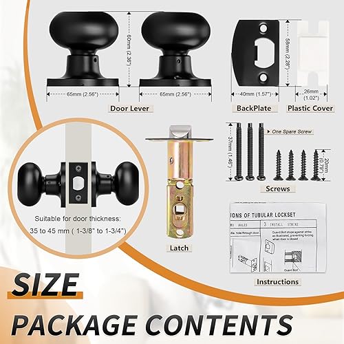 Miniatura 5 de Probrico Perillas ovaladas para puerta de paso, color negro mate, perilla de puerta interior para armariopasillo, pomos de puerta únicos y modernos