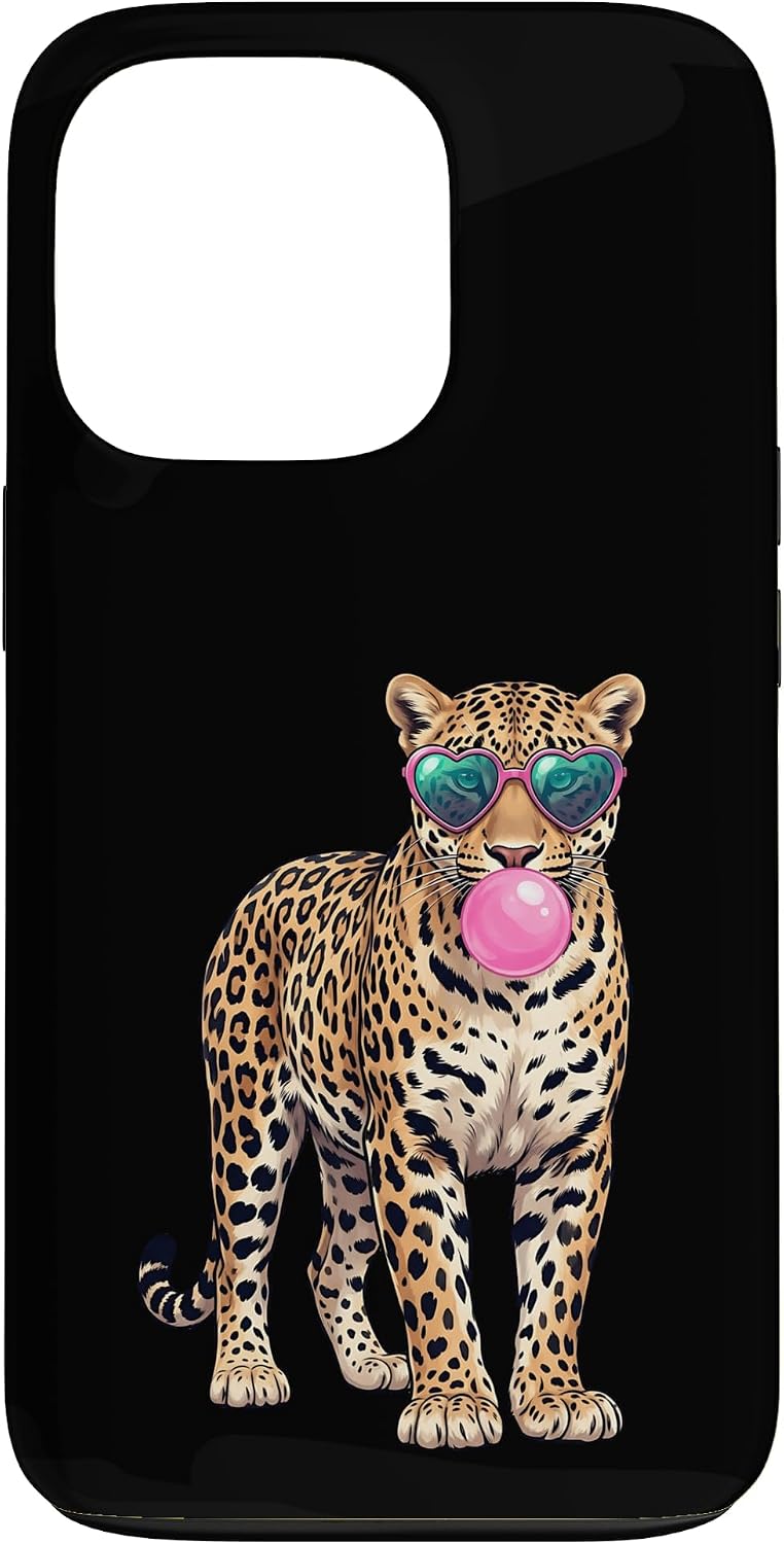 Leopard Bubblegum Sunglasses Funny Animal Teen Girls Women Case for iPhone 13 Pro
