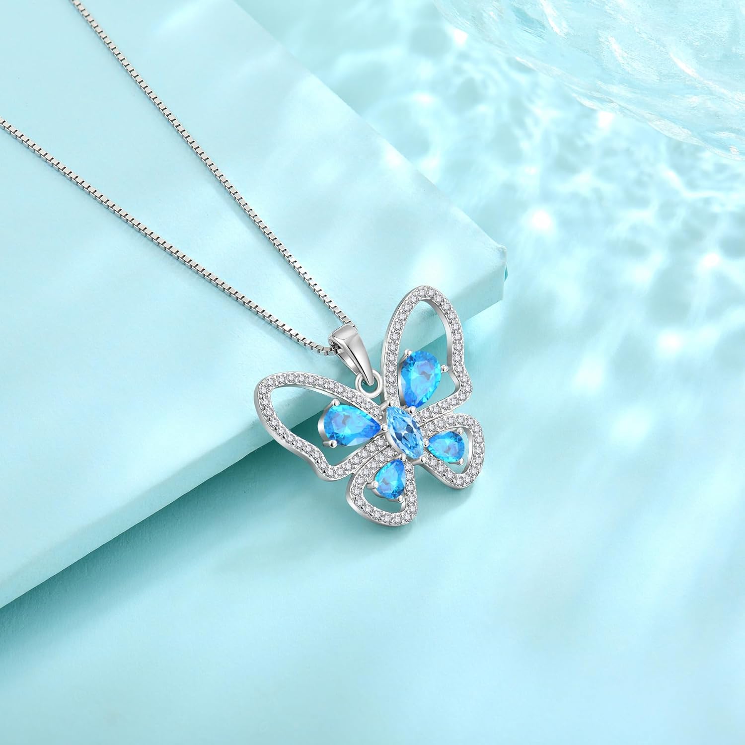 Butterfly Pendant Necklace 925 Sterling Silver Cubic Zirconia Birthstone Jewelry Gifts for Women Wife Mother Her - Image 5