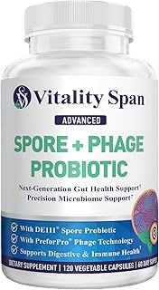 Spore Probiotic Capsules for Women & Men, Bacillus Subtilis + Advanced Phage – Gut Health & Digestive Comfort, Shelf-Stable, Survives Stomach Acid – 120 Delayed Release Capsules