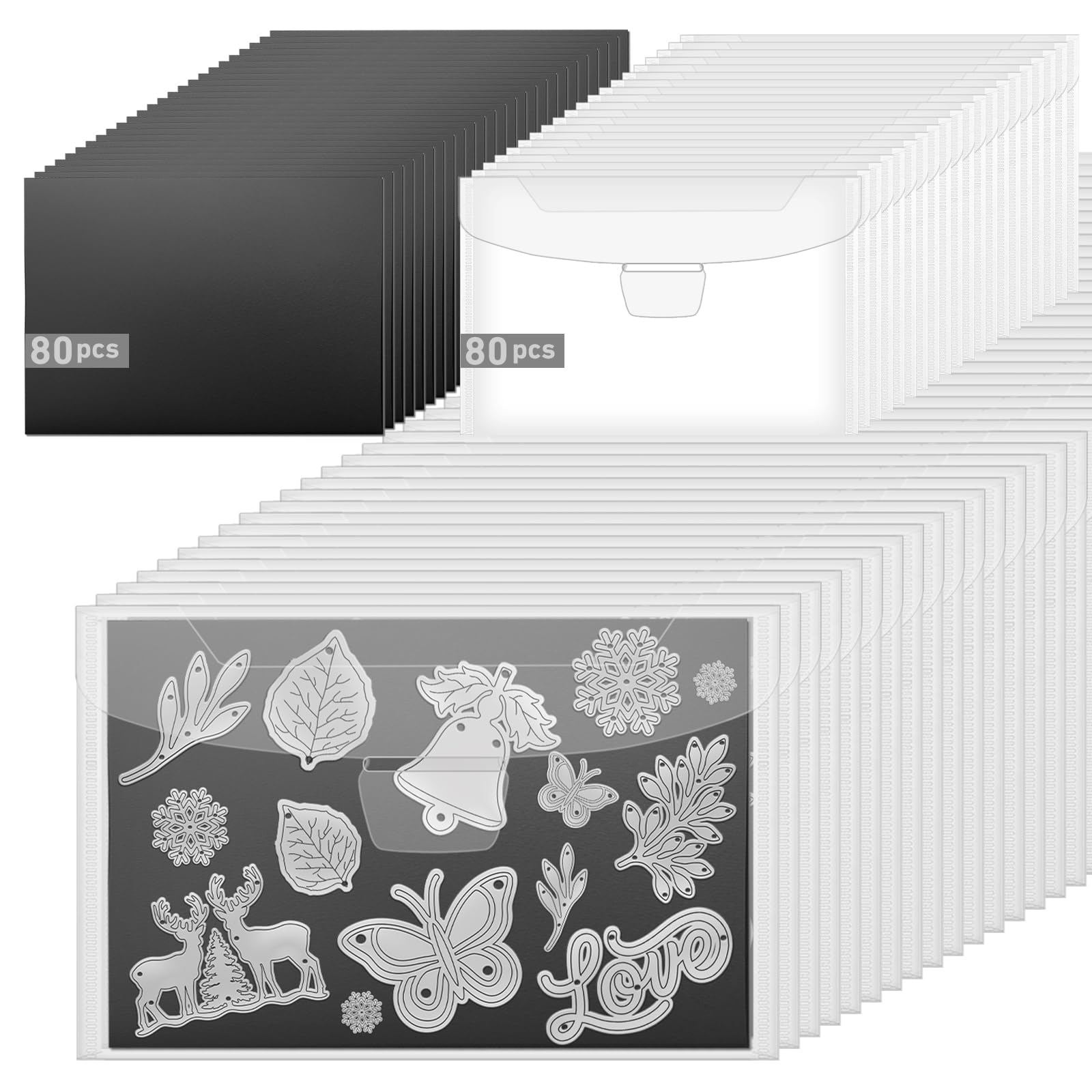 Arkusze magnetyczne do przechowywania matryc, do przechowywania pieczątek i kieszeni do przechowywania matryc, do tworzenia kart, scrapbookingu, 160 szt. (torby do przechowywania)
