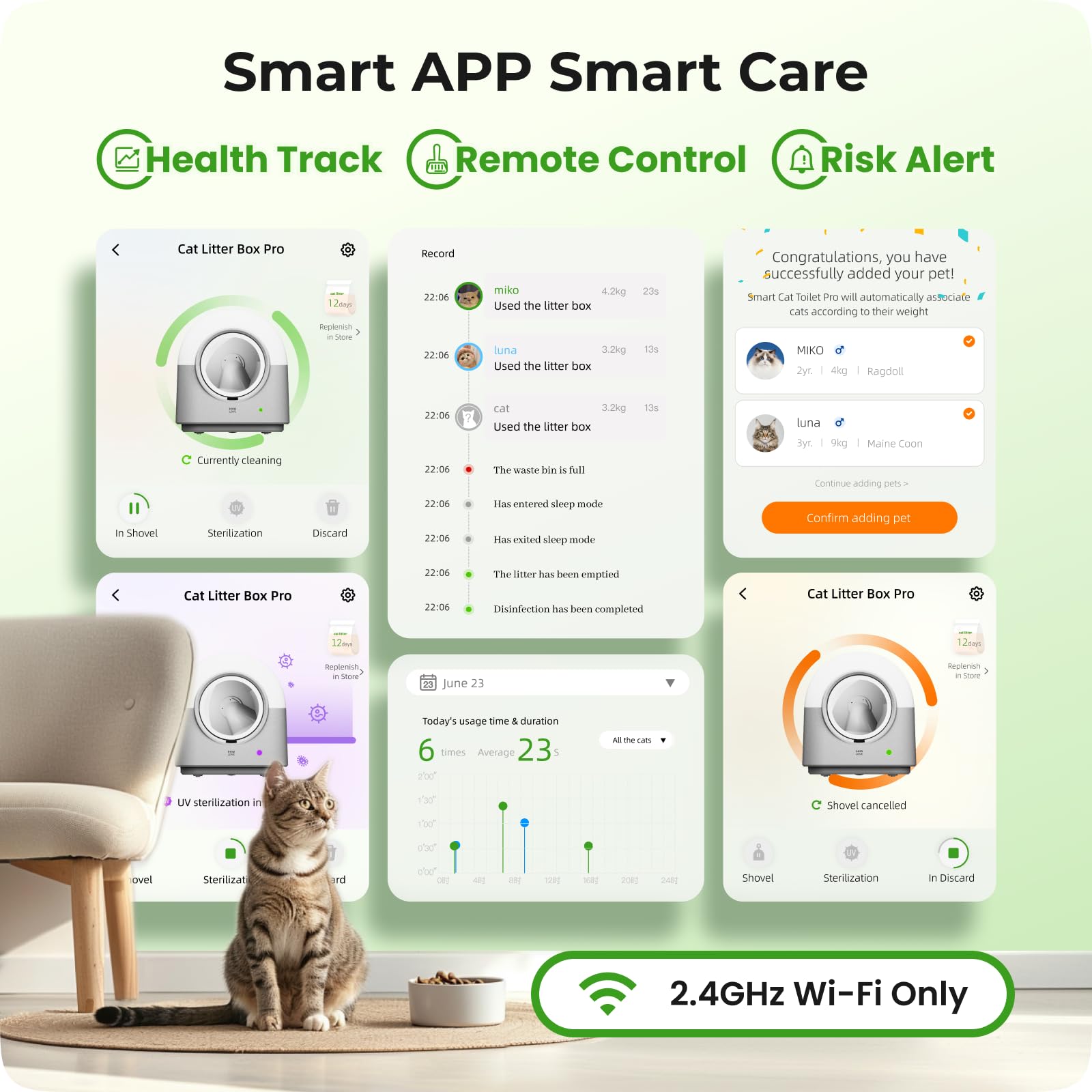 Automatic Litter Box Self Cleaning HHOLOVE with 360° Safety Sensors, Odor Control, Real-Time Health & Weight Monitor, Ultra-Quiet, 60L Large Capacity for Multiple Cats, with 1 Roll Liner, 2026 Version - 5