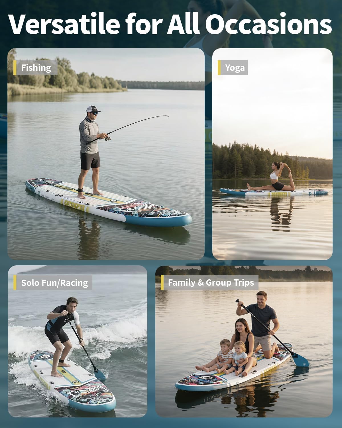 COOLCAA Dolphin Inflatable Paddle Board, Extra Wide & Stable SUP for Family and Beginners, Versatile for Water Activities, with Complete Accessories & Backpack