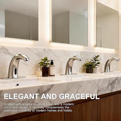 Vista 4 de Grifo de lavabo de baño sin contacto con sensor de movimiento automático, grifo de baño comercial con placa de cubierta, grifo de latón macizo de 1