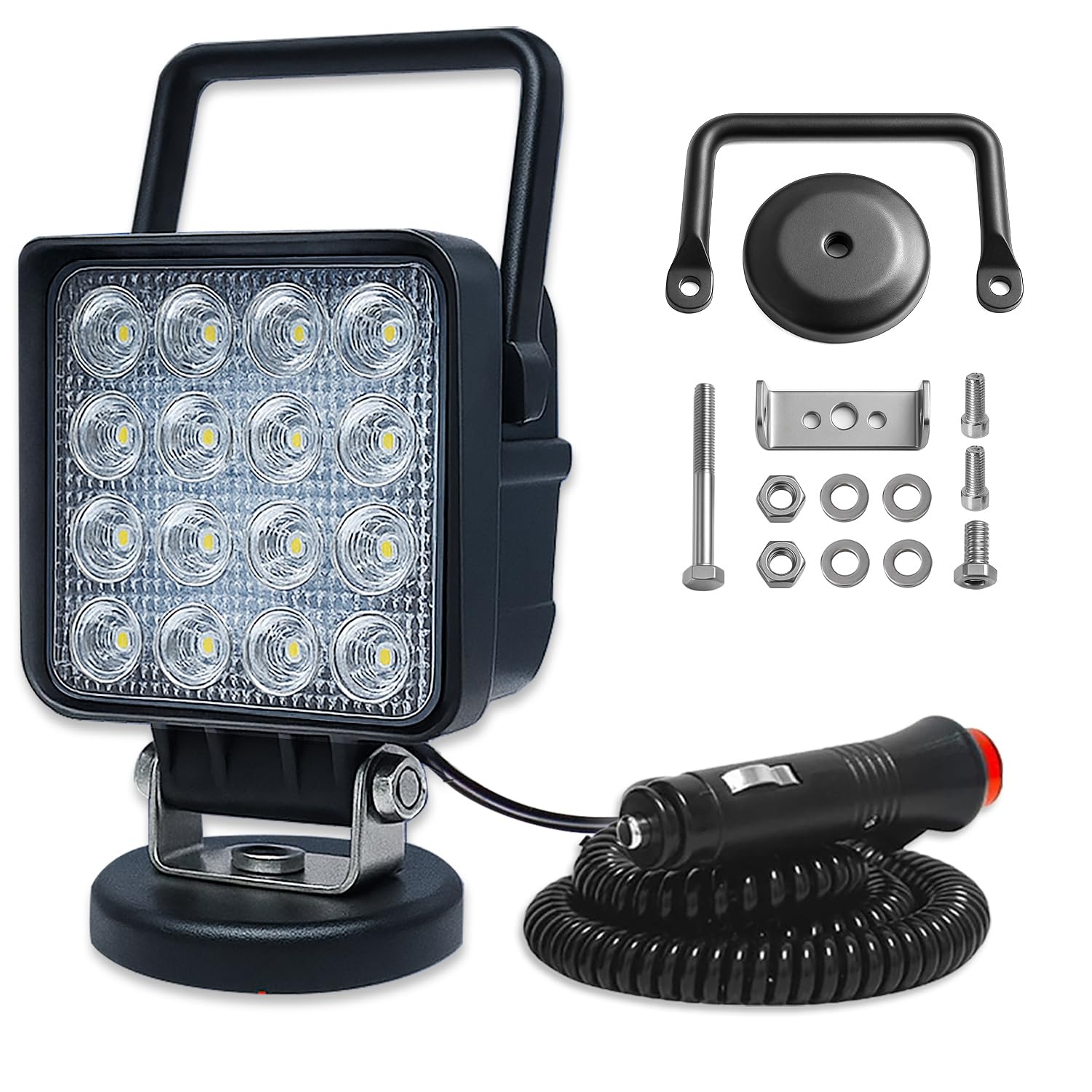 Willpower 1 sztuka reflektor roboczy LED z magnetyczną podstawą, 4 cale, 48 W, przenośny reflektor LED do samochodów, koparek, przyczep, traktorów, ciężarówek, SUV-ów, offroadowych