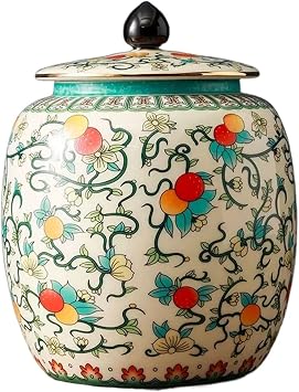 Tea Canister Classic Ceramic Tea Canister Oriental Chinese Style Porcelain Loose Tea Container, Hand-Crafted Sugar Candy Container, Tea Container with Lid Tea TinLarge