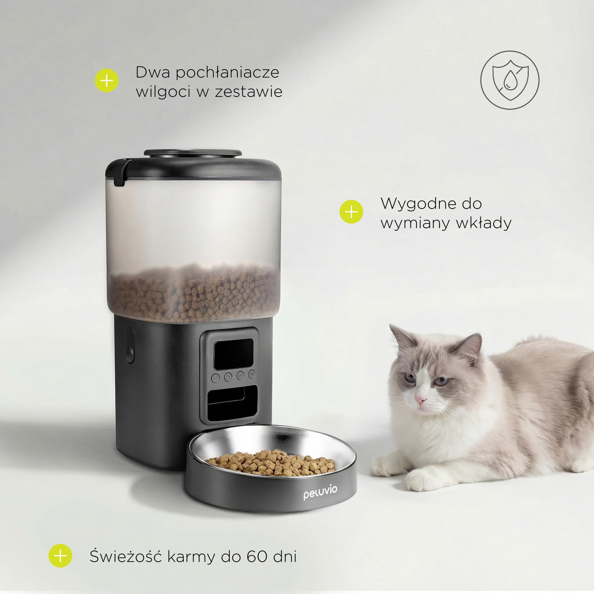CRISPY Automatyczny dozownik karmy dla psów i kotów 4,5 l z programowalnymi porcjami, zegarem i wyświetlaczem LCD, stalową miską, USB-C, dozownik krokietów i wody dla zwierząt domowych (czarny