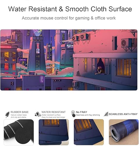 Miniatura 4 de Alfombrilla de mouse extendida para juegos, alfombrilla portátil para teclado y mouse con bordes cosidos + base de goma antideslizante (90 x 40