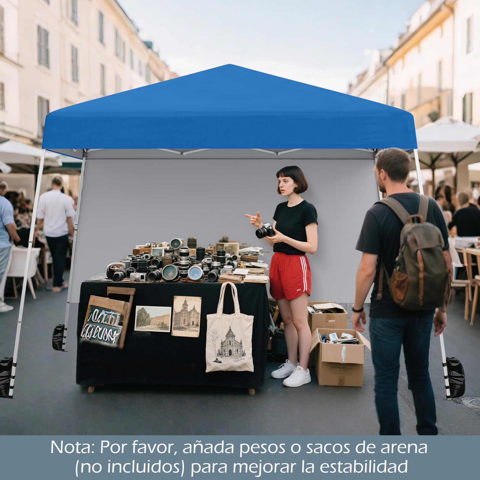 COSTWAY Carpa Plegable 3x3m, Pop up, cenadores para Jardin con 1 Pared Lateral, Bolsa de Transporte, Protección Solar, Pergolas de Jardin Exterior Camping, Playa (Azul)