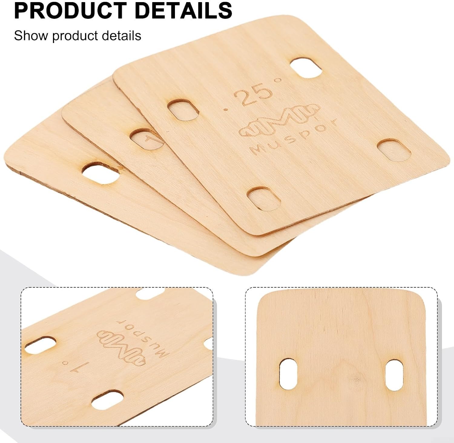 3 Pcs Electric Bass Guitar Neck Shims Set for Bolt-On Neck Adjustment Full Heel Coverage Wooden Plates in 0.25, 0.5, 1 Degree Angles