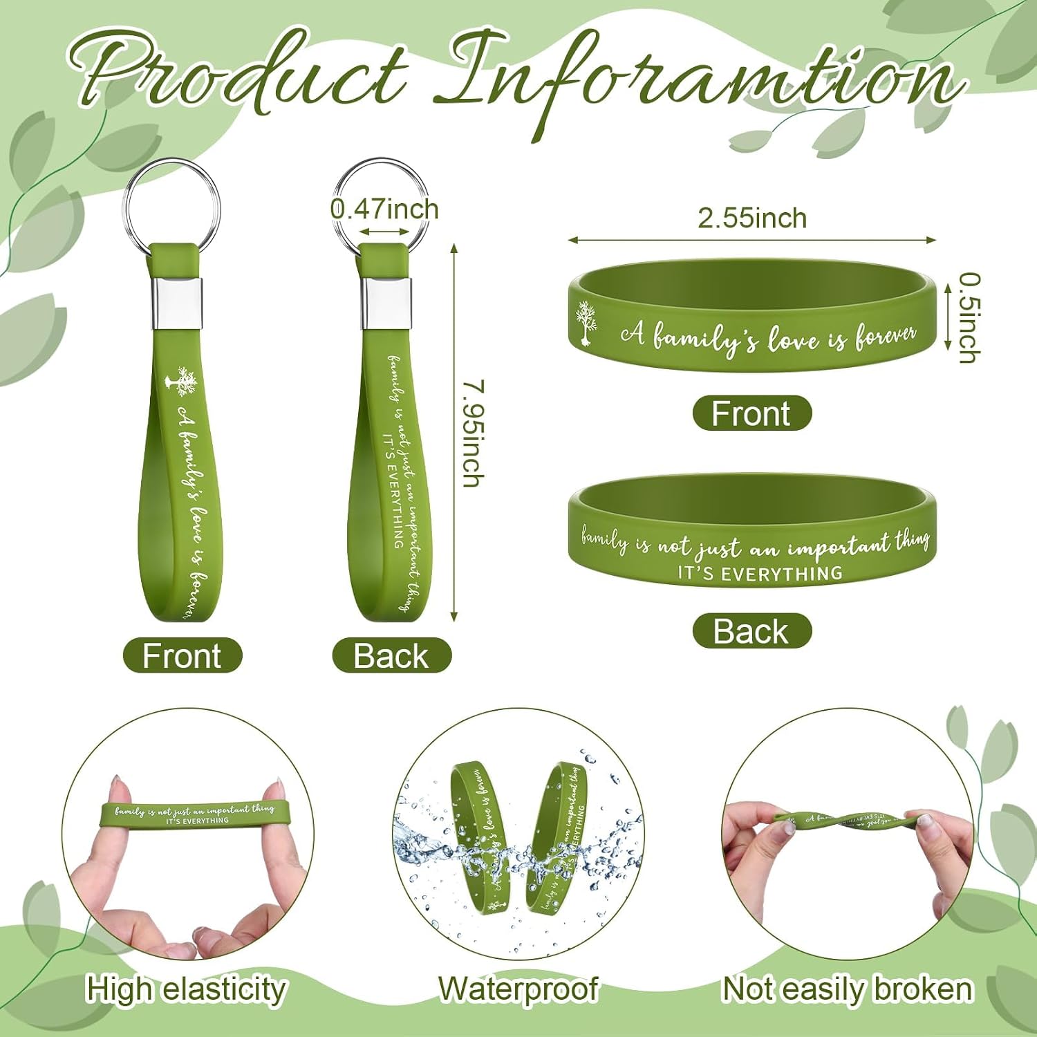 60pcs Family Reunion Party Favors, A Family's Love Is Forever Silicone Keychain Family Tree Rubber Wristbands Bracelets Remembering Our Roots Cards Organza Bags for Family Gathering Souvenir Party image 3