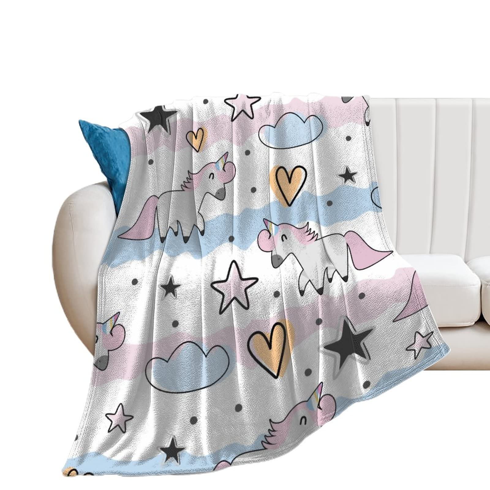 Jeté de canapé 130x150cm en flanelle de qualité supérieure motif licorne