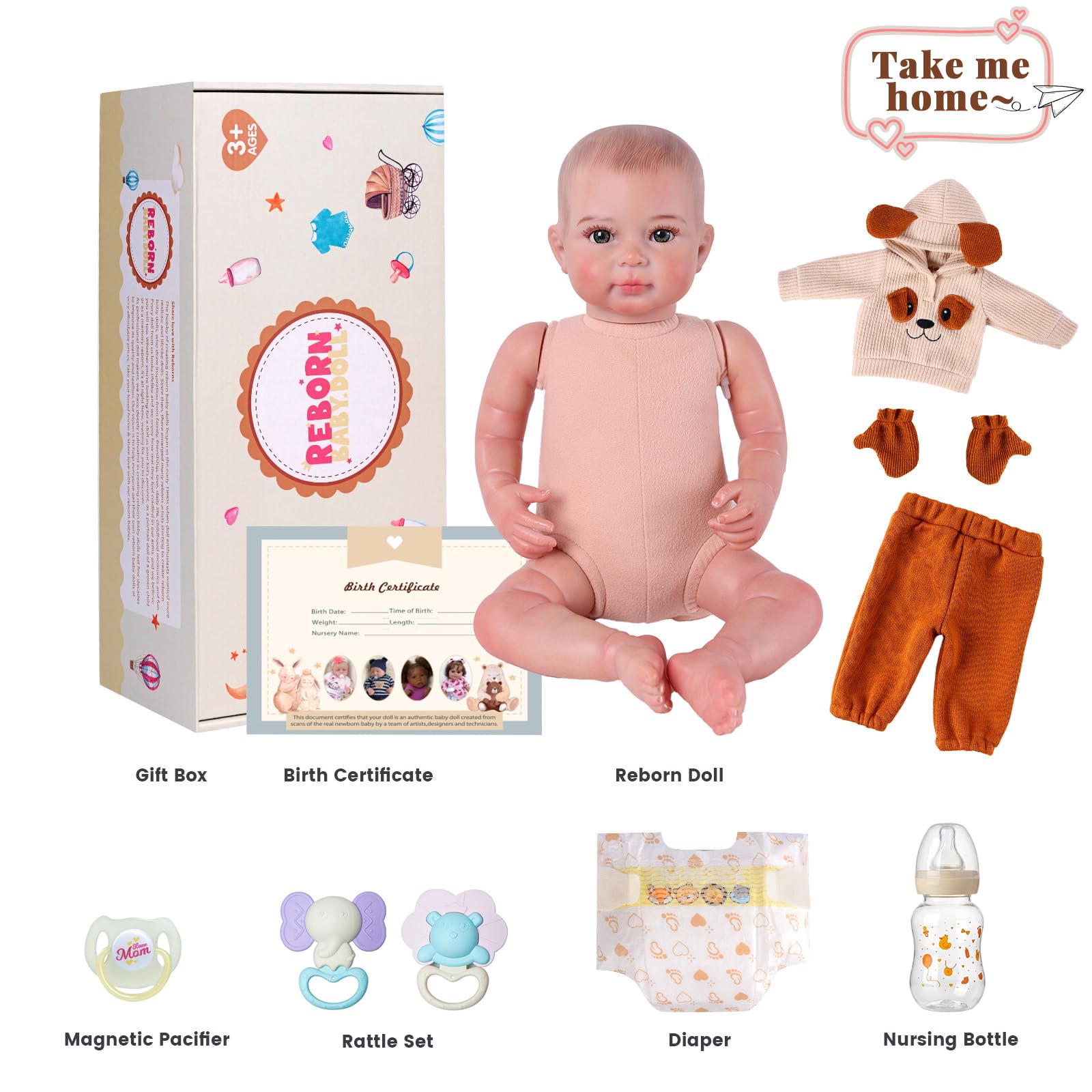 BABESIDE Lalki Reborn Male - 20 cali Reborn Mężczyzna z miękkim ciałem z tkaniny, realistyczna lalka dla niemowląt z strojem z motywem psa i akcesoriami, prezent dla dzieci od 3 lat