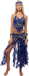 5 Piezas Traje de Danza del Vientre Profesional para Mujer, Conjunto de Accesorios Top y Falda Largas de Gasa para Disfraces India y Fiestas Temáticas, Talla única