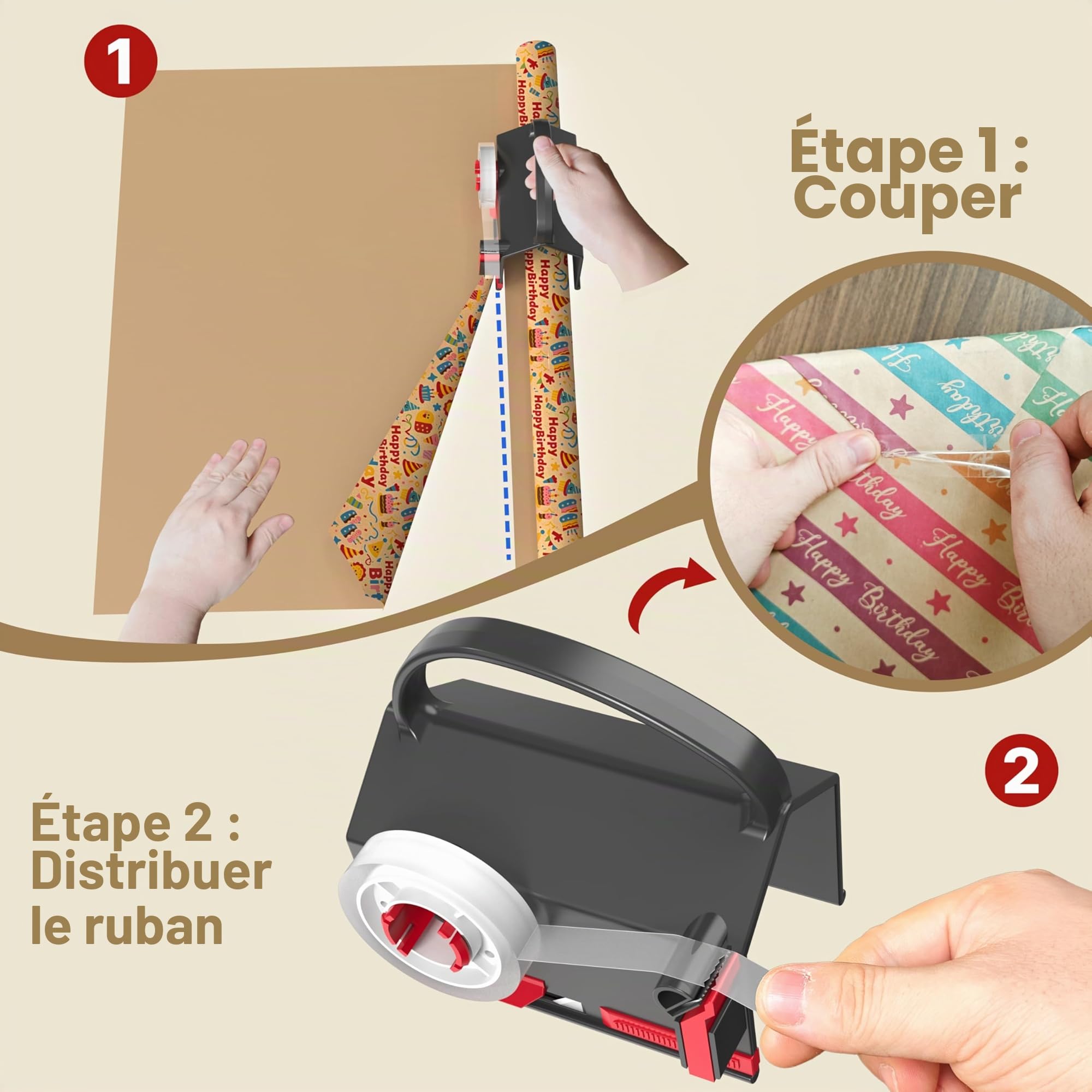 Quuylin 2Pcs Coupe Papier Cadeau, 2 lames et 4 rubans adhésifs | Massicot Rouleau de Papier Cadeau de Noël, Massicot Remplaçable, Pour le Papier Cadeau, Noël, Emballage Cadeau