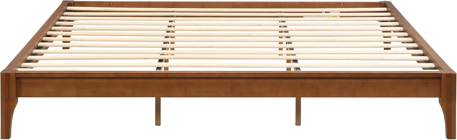King Size Platform Bed, Solid Dry Bamboo Wood Bed Frame for Bedroom, Wood Slat Support, No Box Spring Needed, Easy Assembly (Brown)