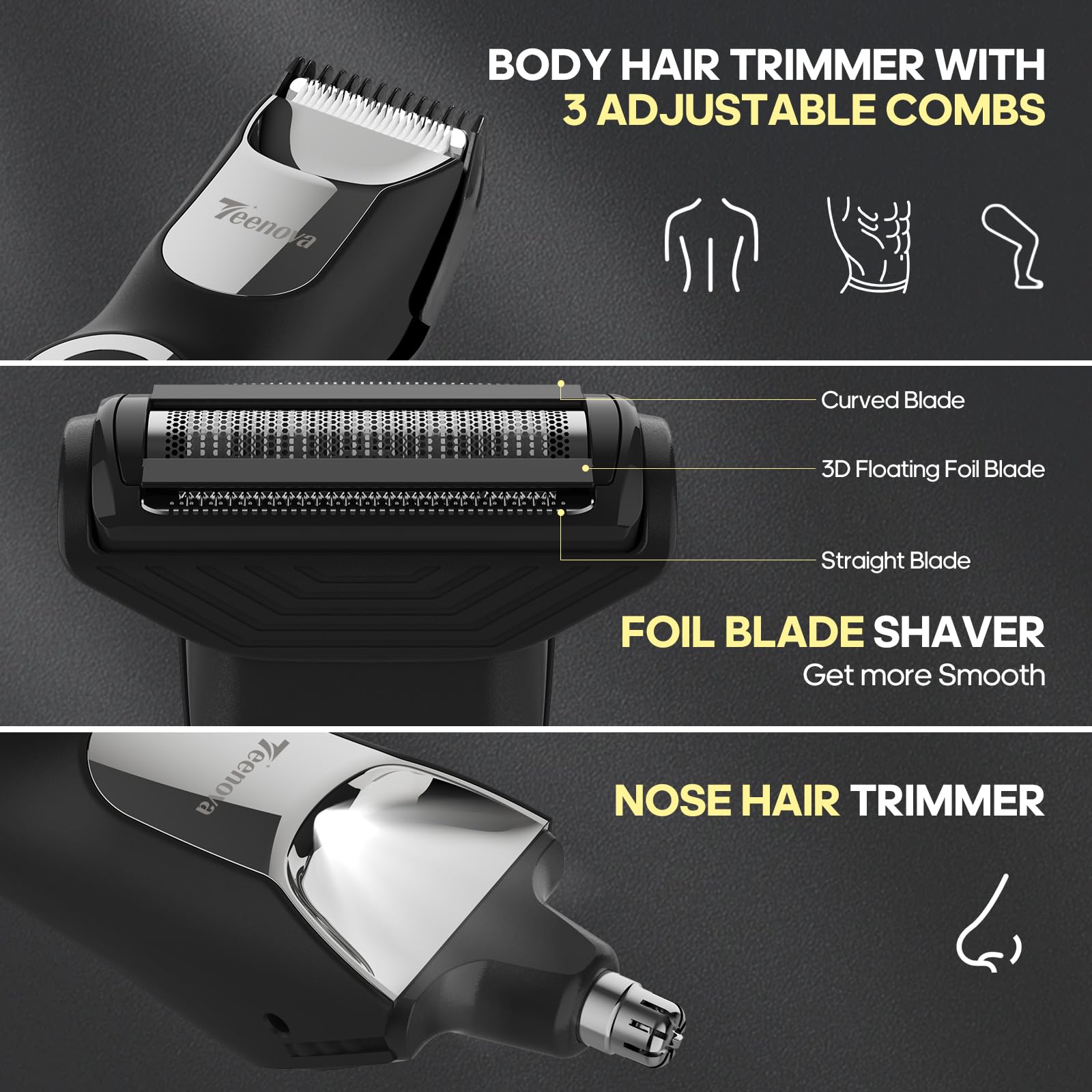 Elektrischer Körperhaartrimmer, Scham-Trimmer für Männer, Bikini-Trimmer für Frauen (Silber)