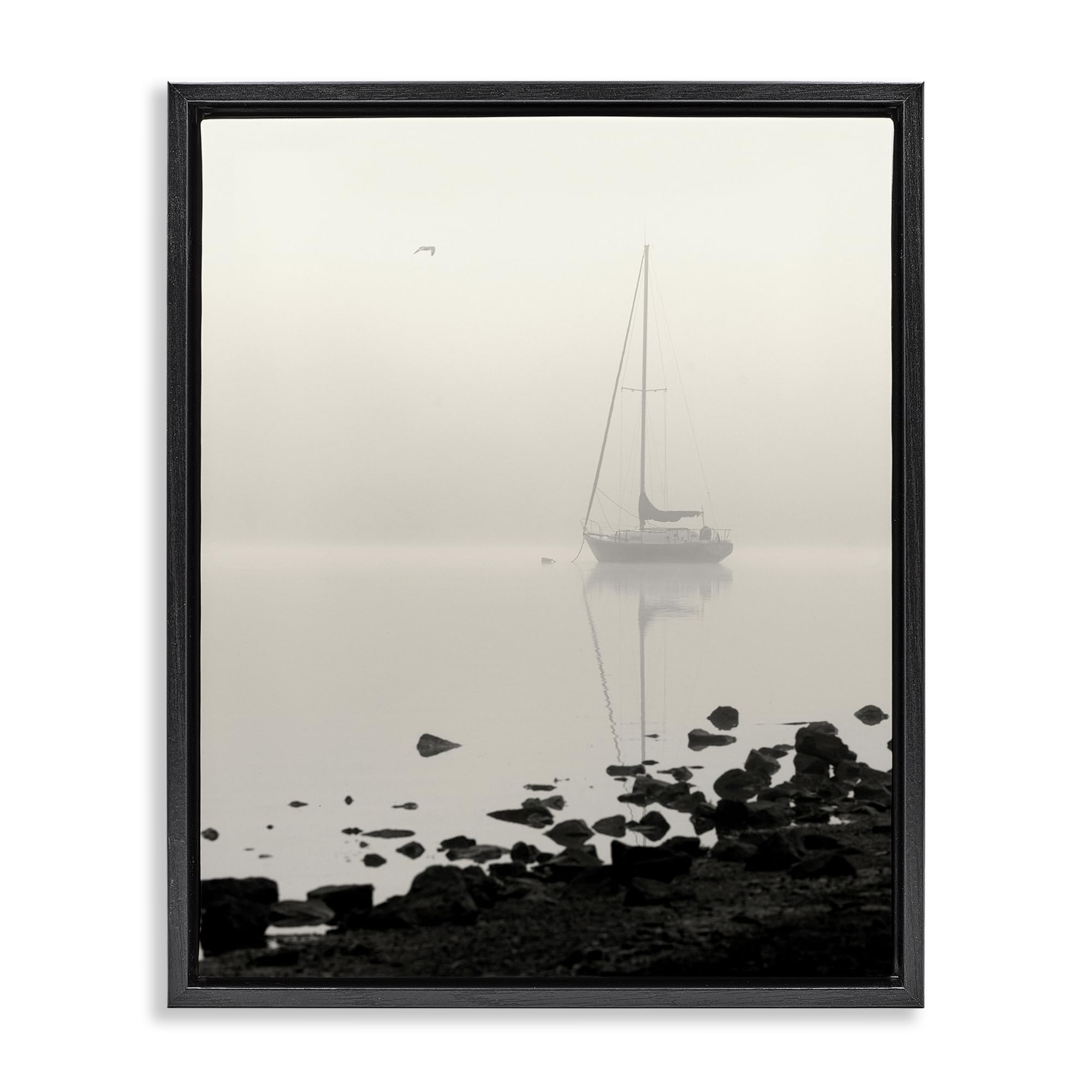 Stupell Industries Jet Black (Matte) 'Moored In Fog'| Floating Frame Canvas Art