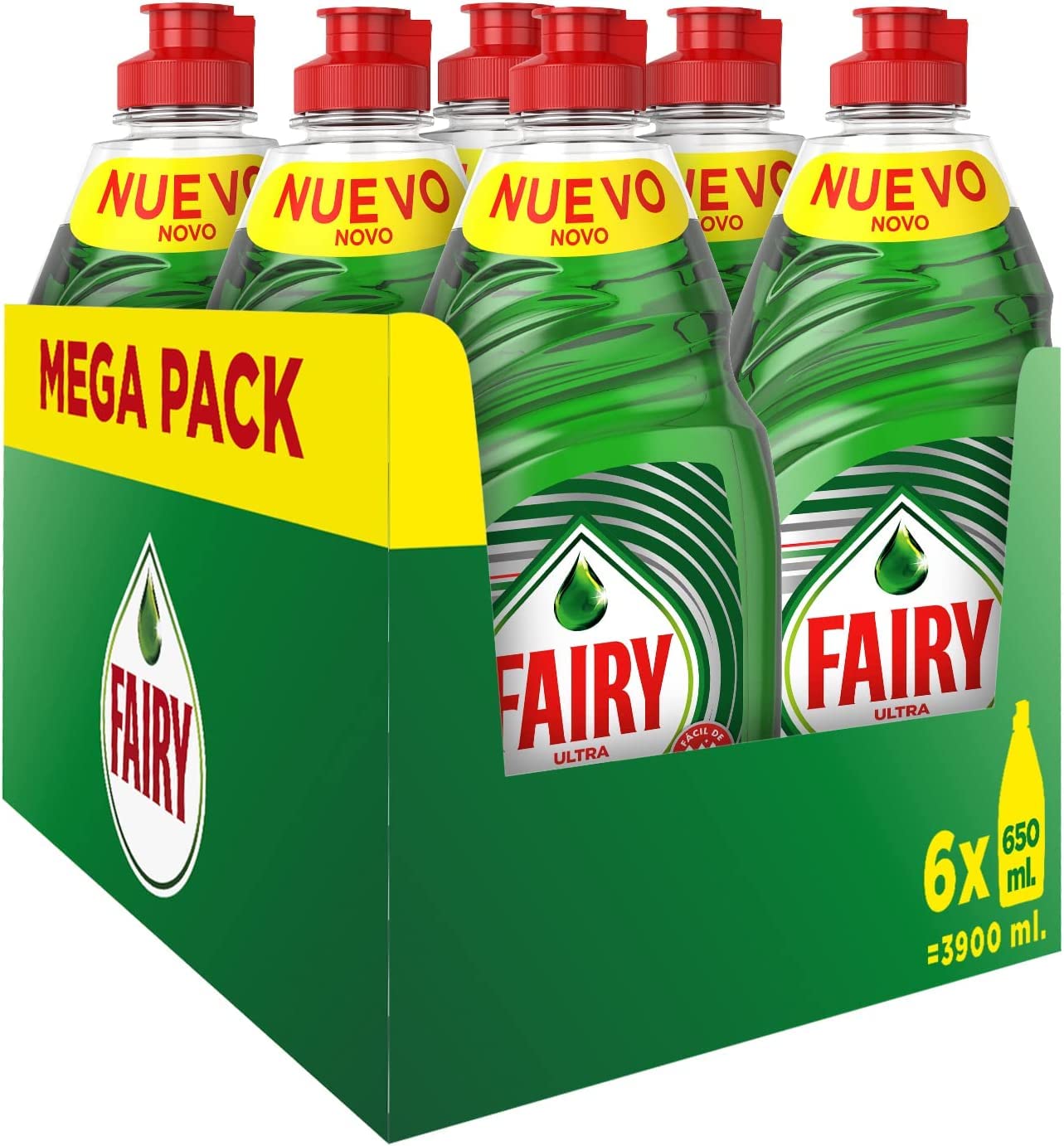 Fairy Ultra Power Original Flüssig-Geschirrspülmittel, 6 x 650 ml, effektive Formel, die die Gerichte glänzend macht, beeindruckende Fettlösekraft