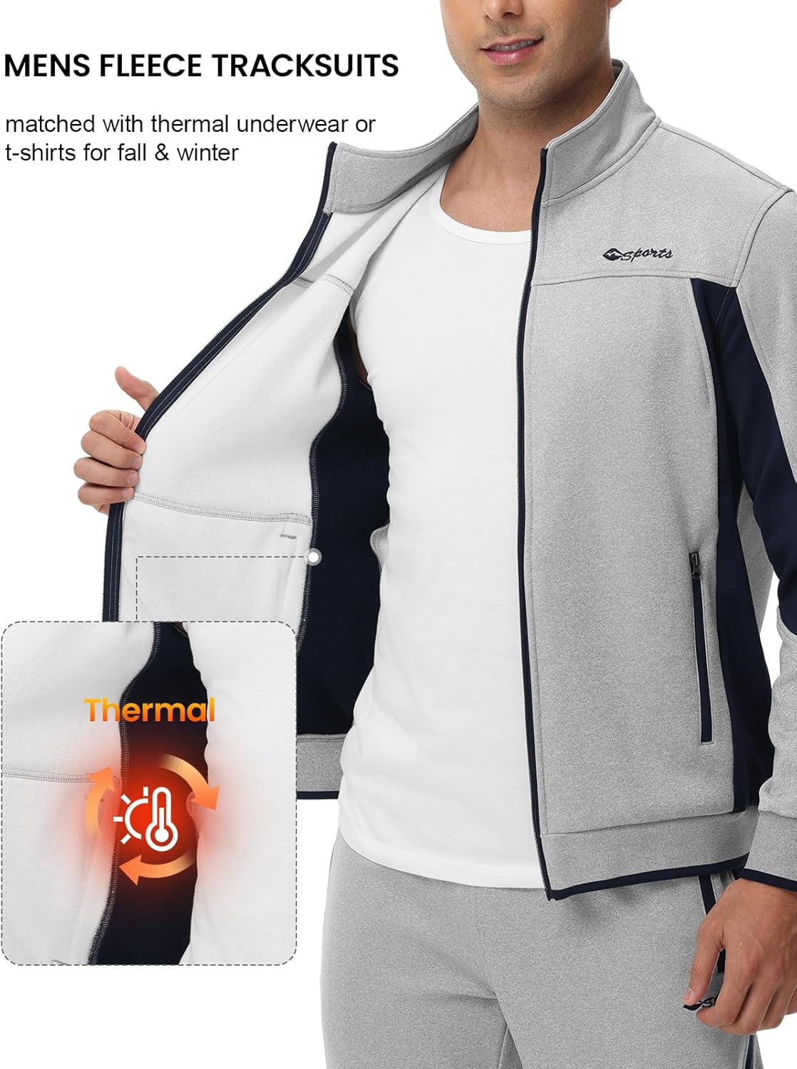 TBMPOY Men's Fleece Lined Tracksuits Sweatsuits 2 Piece Sets Winter Jogging Track Sweat Suits Thermal Casual Outfits - Image 3