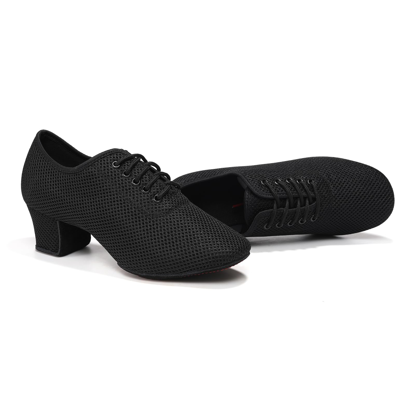 ZYXWVU Women's Dance Shoes Close Toe Low Heel Lace up Latin Salsa Ballroom Practice Teaching Shoes Black, 9 US