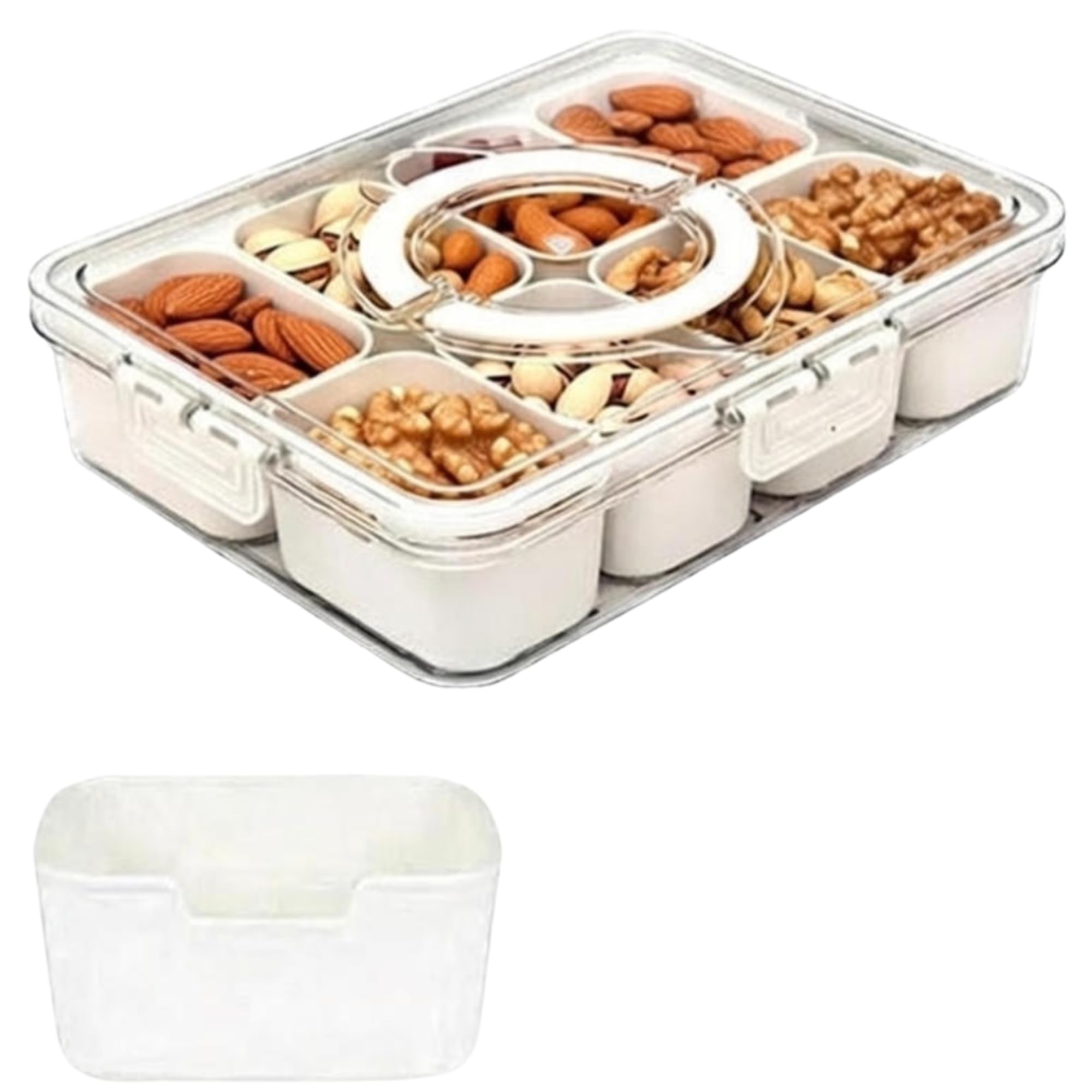 Snack Box With Compartments Food Storage Box With Tray, Lid and Handle,Reusable Snackle Box With 8 Removable Compartments For, Nuts,Fruits,Candy - Vegetables,BPA-Free Travel Friendly Food Containers