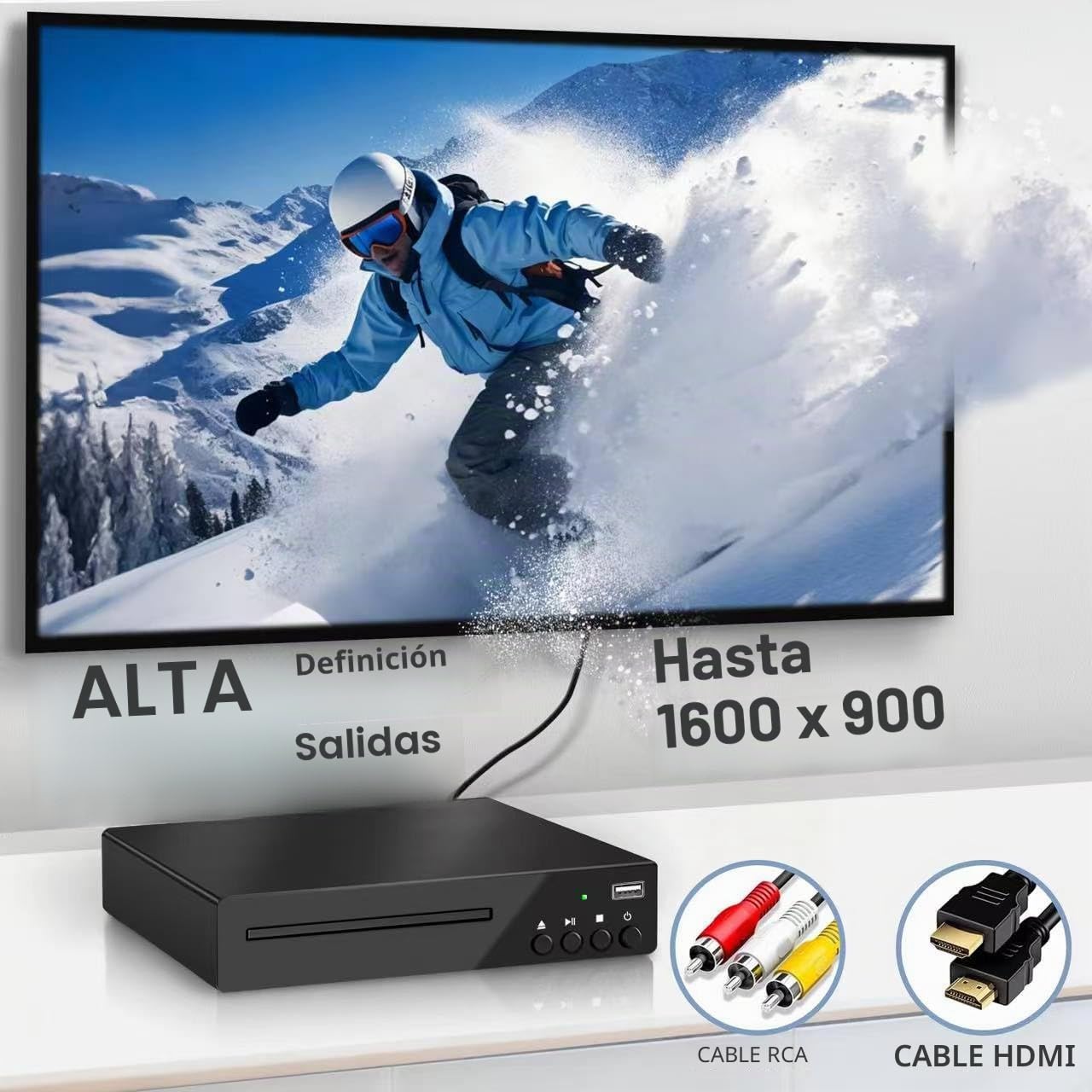 Reproductor DVD Compacto con Puerto HDMI, Reproductor DVD Doméstico Full HD 1080P para Televisión, Compatible con Sistema NTSC/PAL, Puerto USB Integrado, Compatible con Televisor Inteligente/Audio