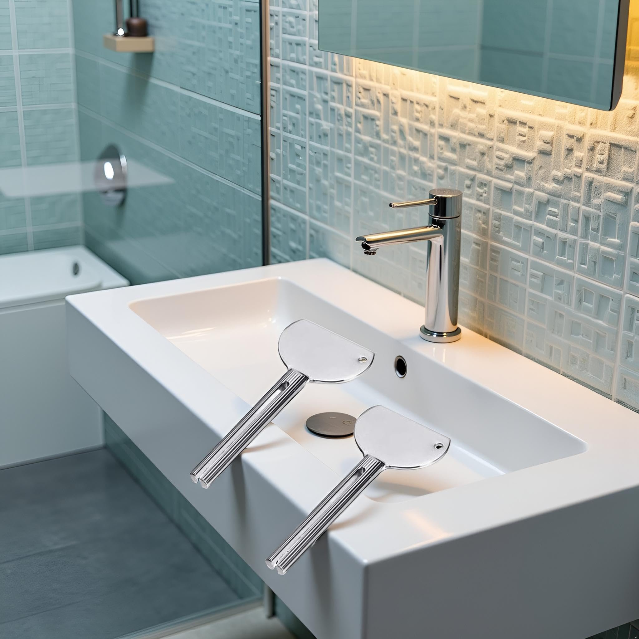 2 llaves exprimidoras de tubo de metal plateado para salón de belleza, seguridad en el baño, ayudas y accesorios