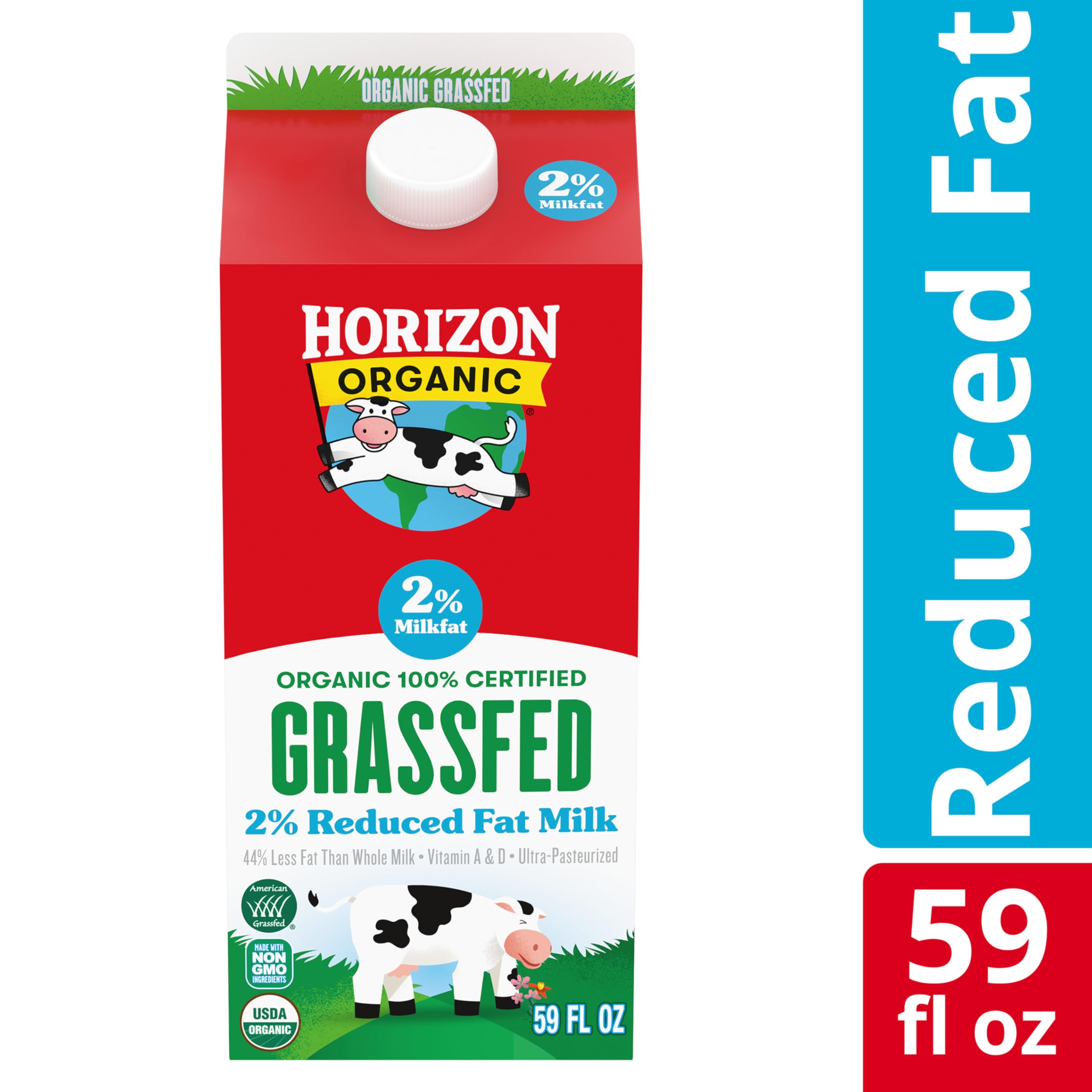 Horizon Organic Grassfed 2 Percent Milk, Rich and Creamy Reduced Fat Grassfed Milk, 59 fl oz Carton