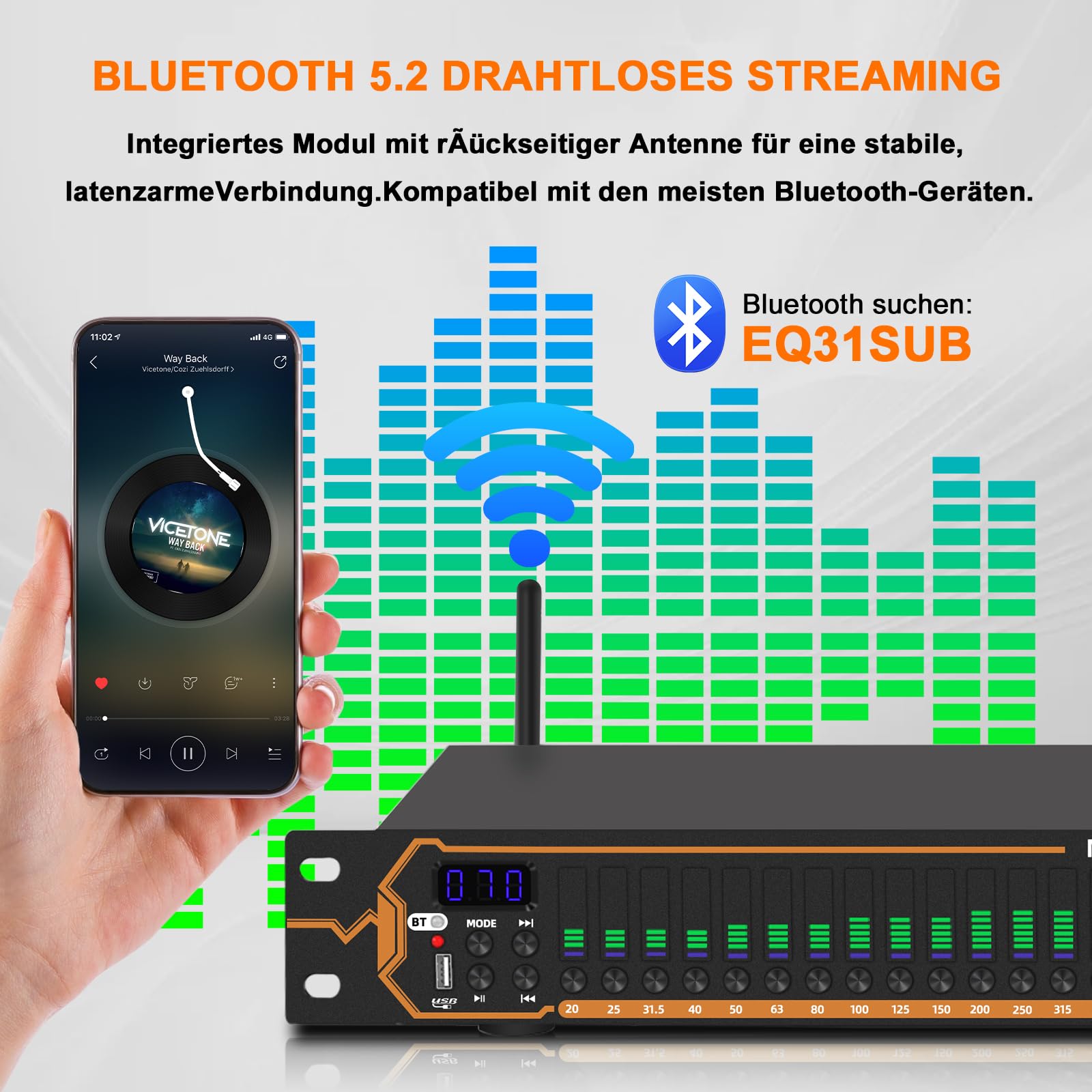 Equalizzatore stereo con EQ a 15 bande per sistema audio domestico, equalizzatore DJ Dual Channel