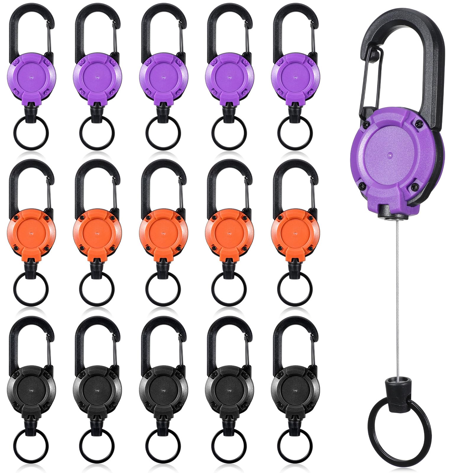 Photo 1 of HANLANXUE Retractable Keychain 15 Pack, Heavy Duty ID Badge Holder Reel, Badge Holder with 25.6" Steel Retractable Cord Key Ring Clip, 3 Colors Multitool Carabiner Key Holders for Keychain, 8.8 oz
