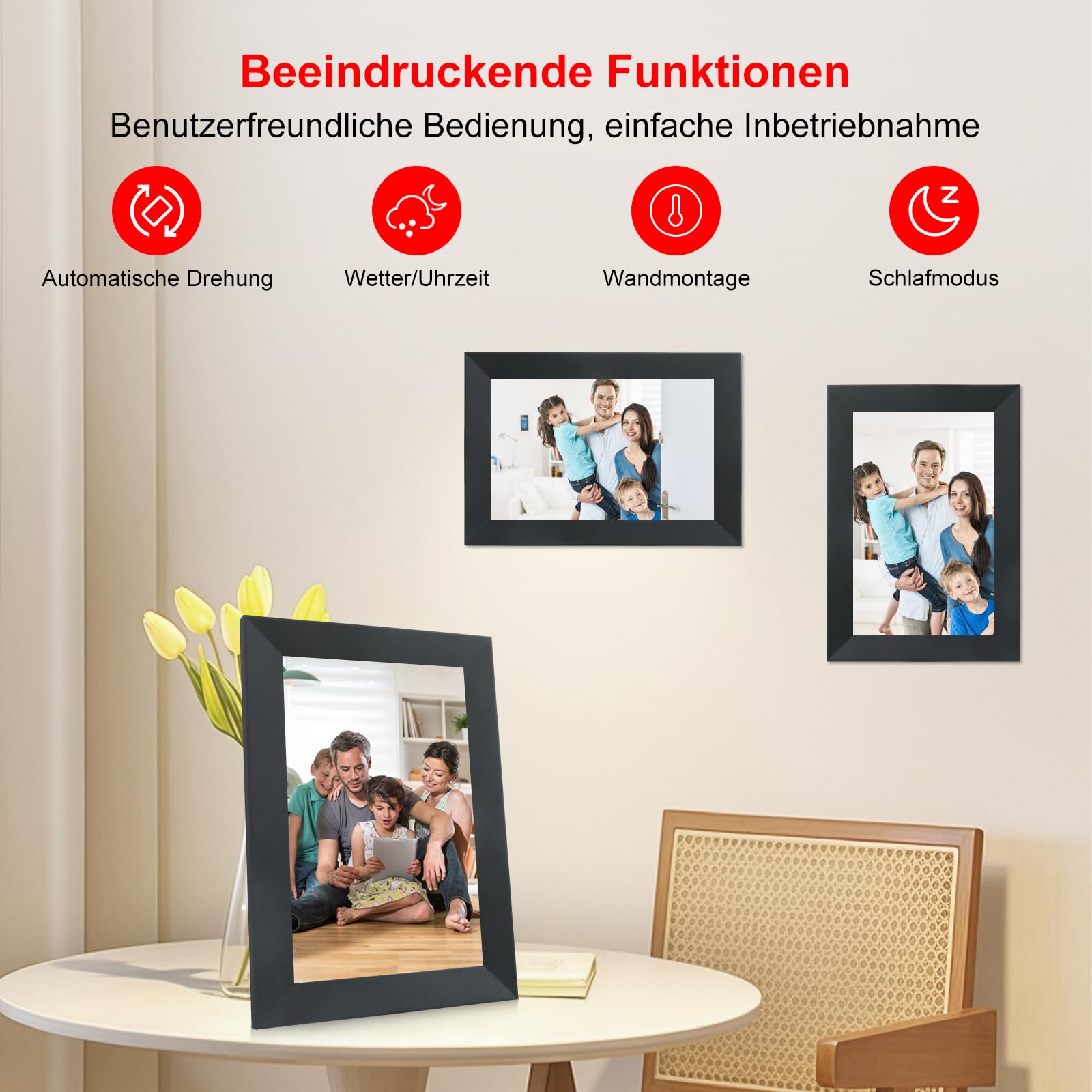 Frameo - Cadre photo numérique WiFi - 10,1" - Écran tactile IPS HD 1920 x 1200 cm - Avec 16 Go de mémoire - Partagez instantanément des photos de n'importe où via Frameo - Noir