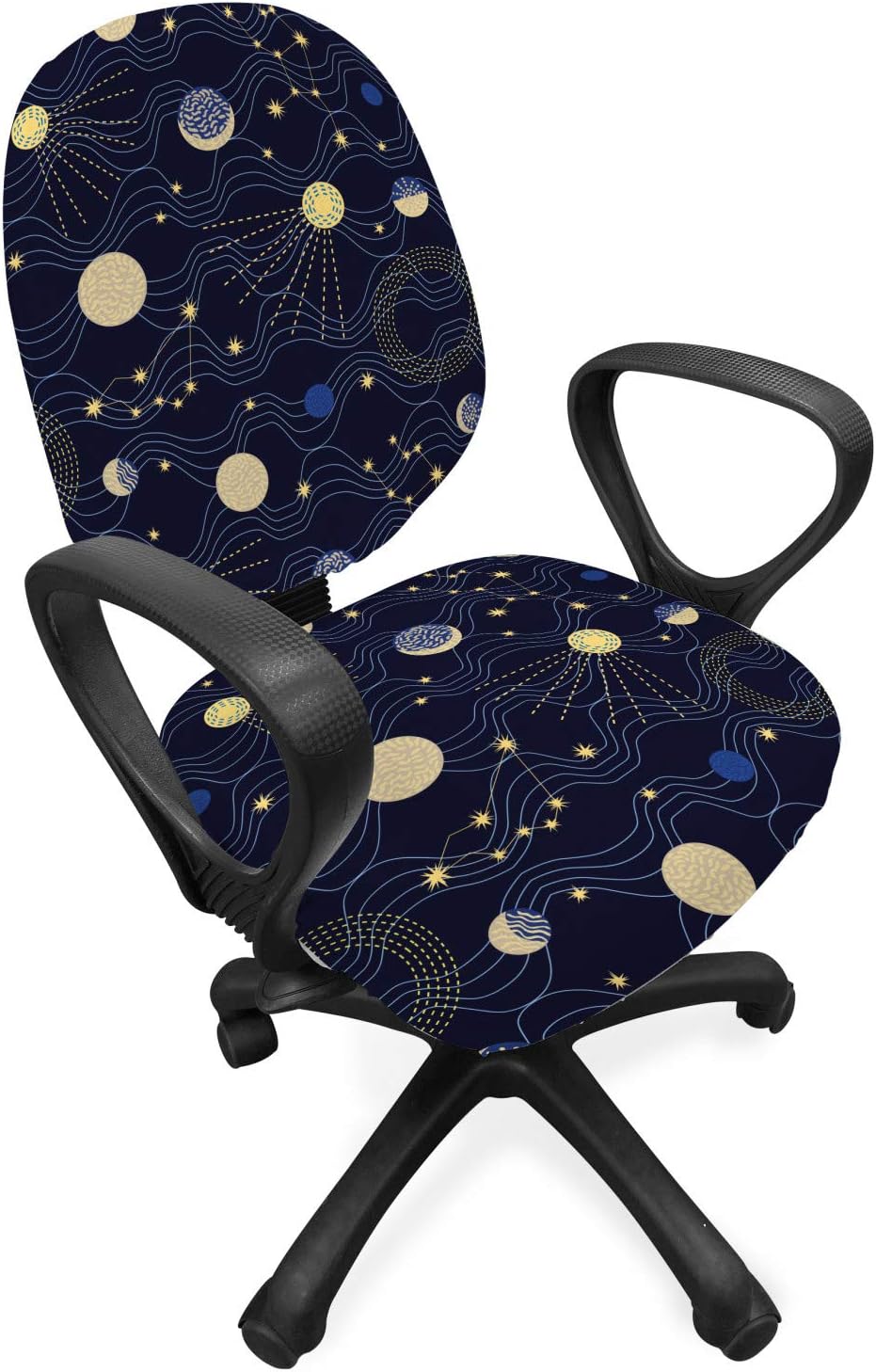Ambesonne Night Sky Office Chair Slipcover, Retro Style Sky Illustration with Cosmic Elements, Protective Stretch Decorative Fabric Cover, Standard Size, Indigo Brown
