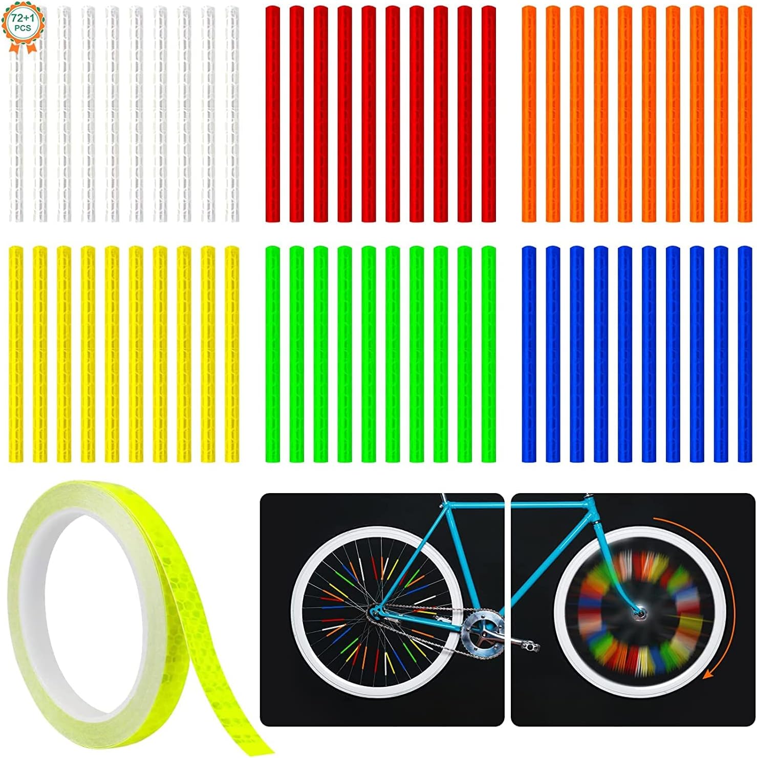 72 PCS Spoke Reflectors Bicycle Wheel Reflectors and 1 Roll Bicycle
